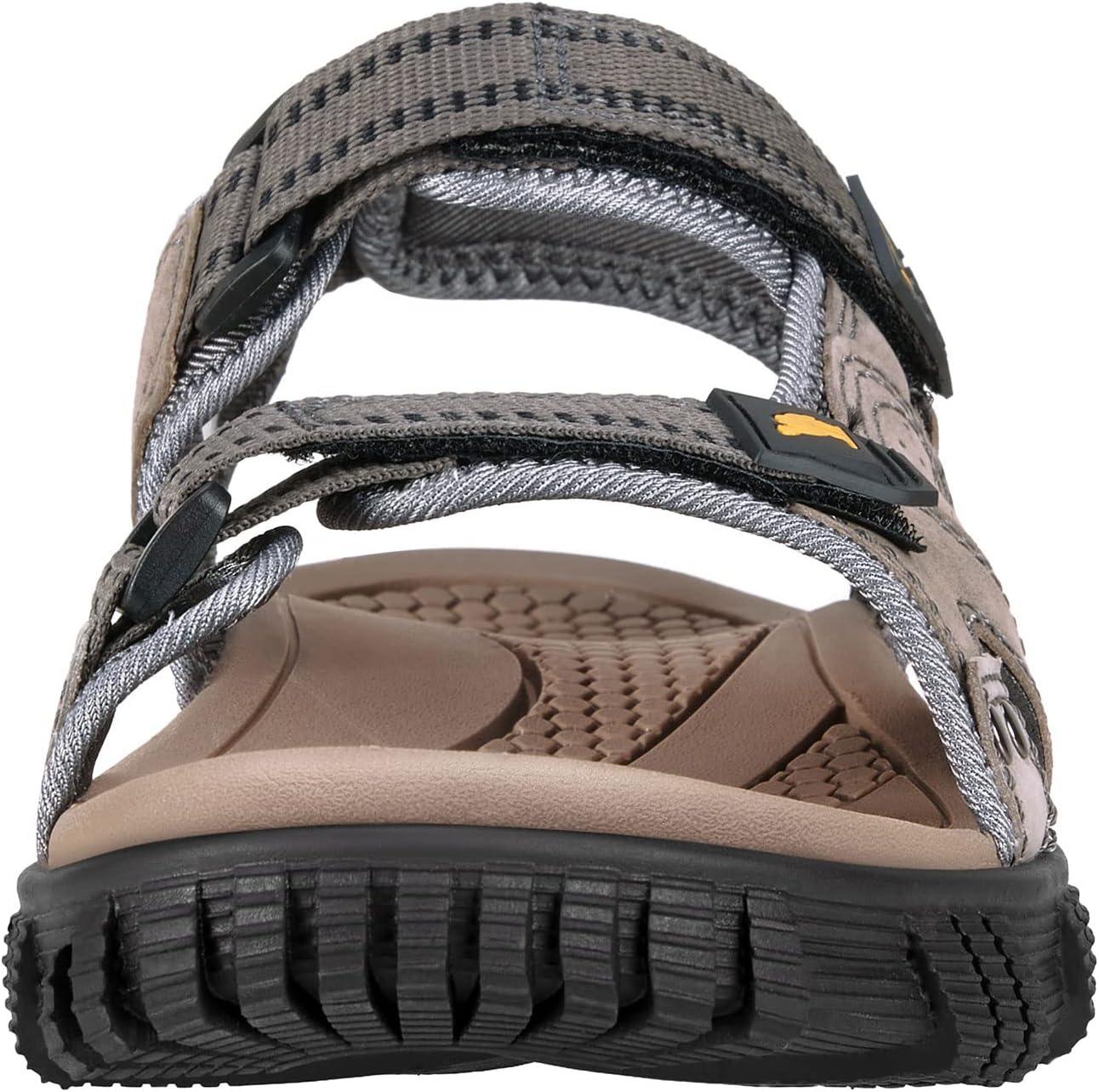imageCAMEL CROWN Mens Water Sandals Waterproof Arch Support Hiking Sandals Comfort Leather Sandals Adjustable Athletic Outdoor Sandals for Summer Beach Trail WalkingGrey
